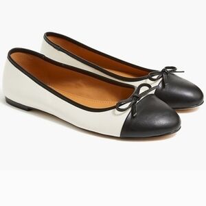 J Crew Captoe Ballet Flats Two Tone Colorblock Leather Ladylike Bow Shoes Size 9